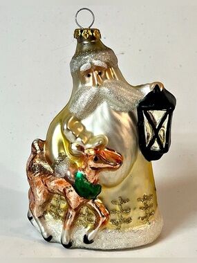 Old World Christmas Santa Claus Reindeer Handblown Glass Holiday Ornament 4.5 in